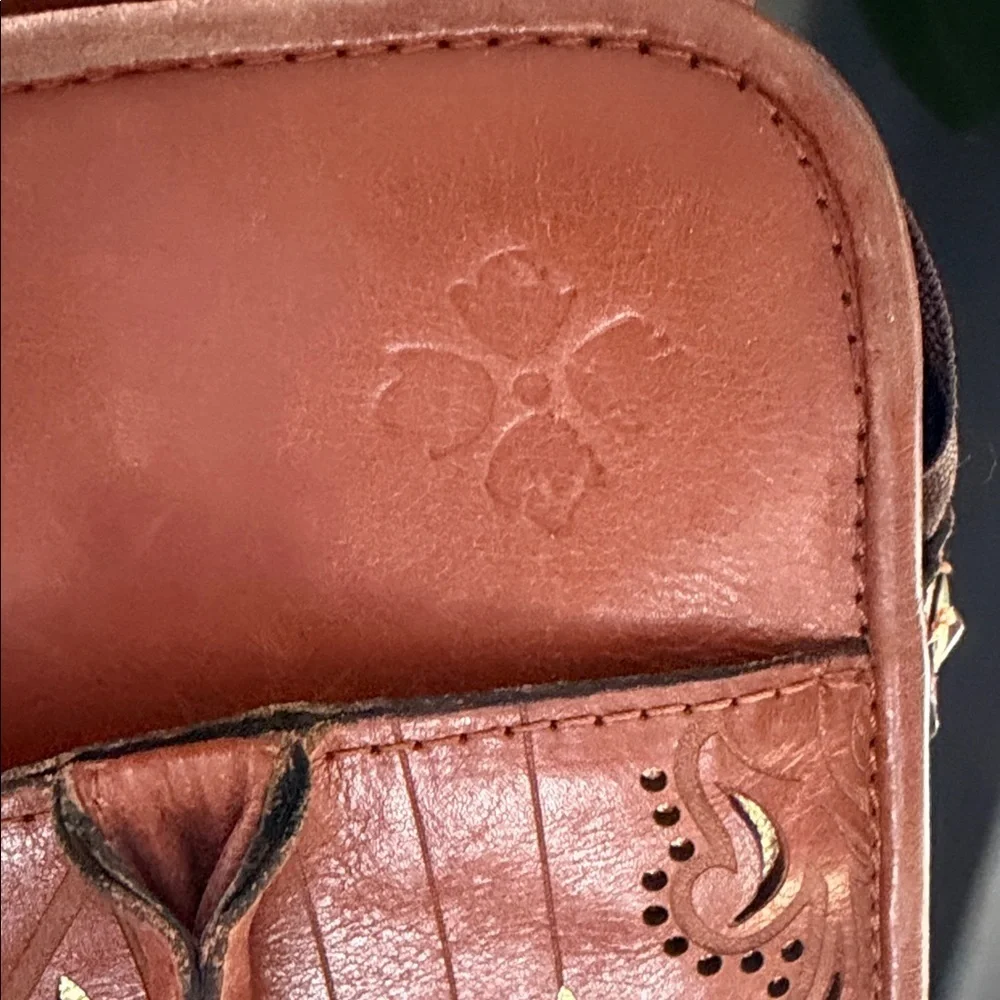 Patricia Nash Paris Leather Large Laser Cut Satchel Gold Boho